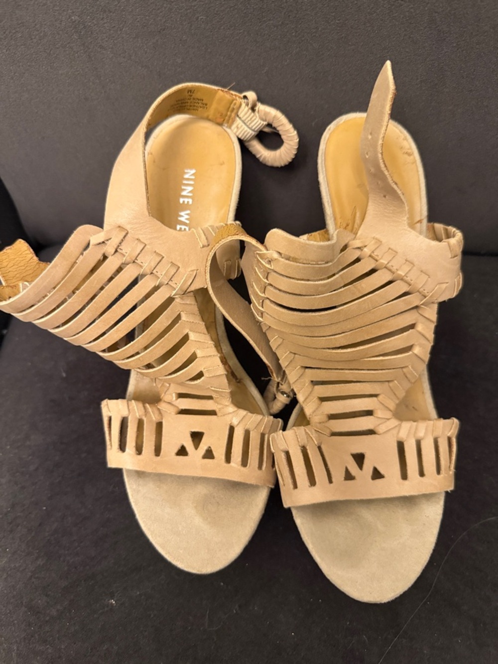 Nine West Beige/Tan Cutout Strappy Heeled Sandals